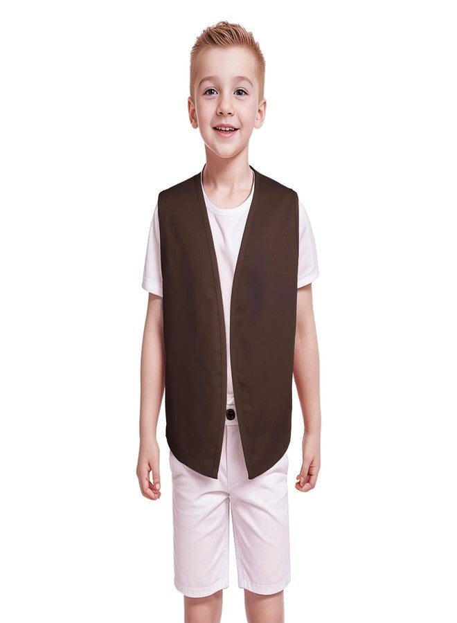 TopTie No-Button Child Vest Kid Volunteer Victorian Waistcoat Peasant Party Costume Vests-Brown-M - Image 1